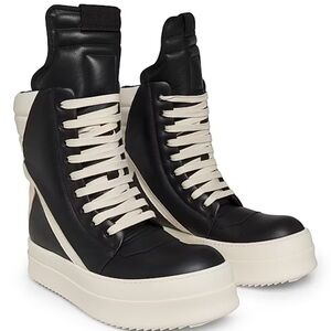 Rick Owens Mega Geobasket Leather High-Top Sneakers